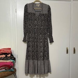 Michael Kors Black and White Long Sleeve Dress